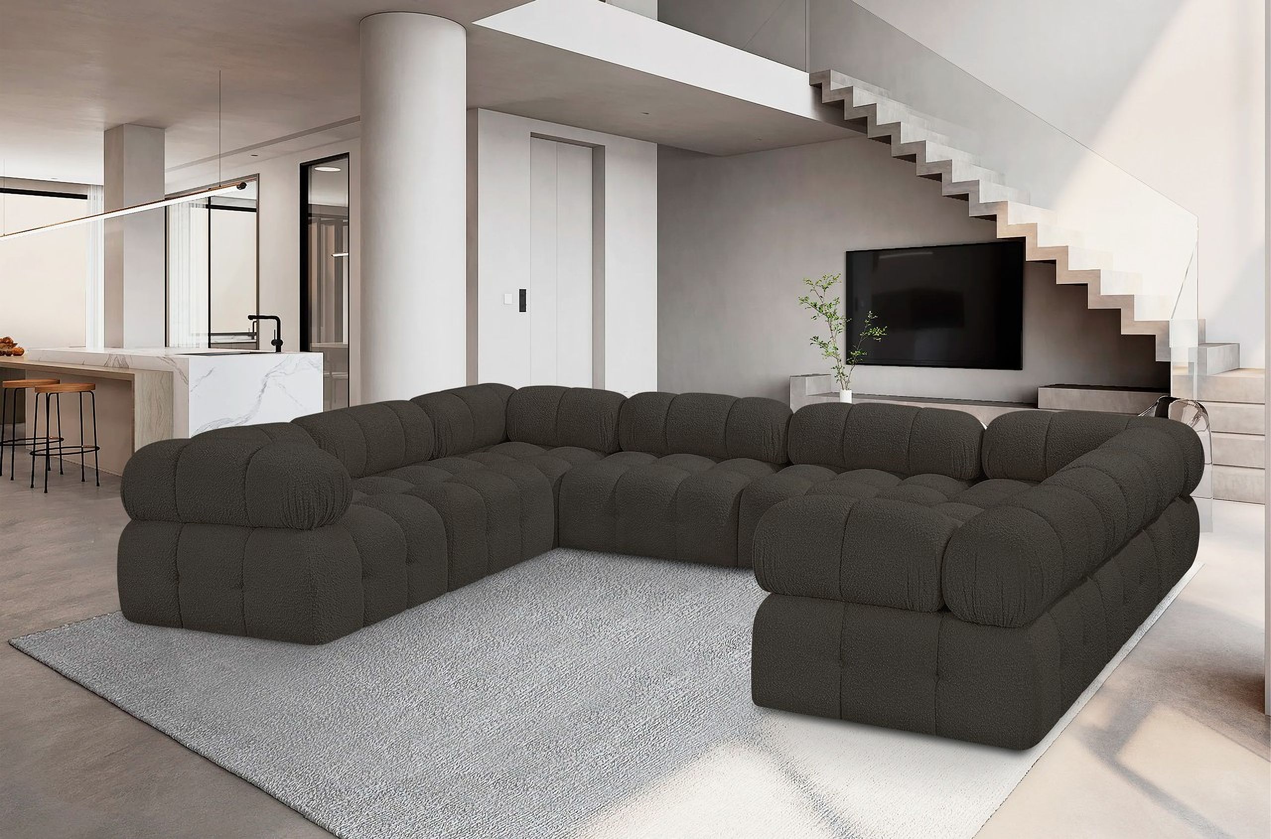 Ames Boucle Fabric 8 Piece Modular Sectional In Brown
