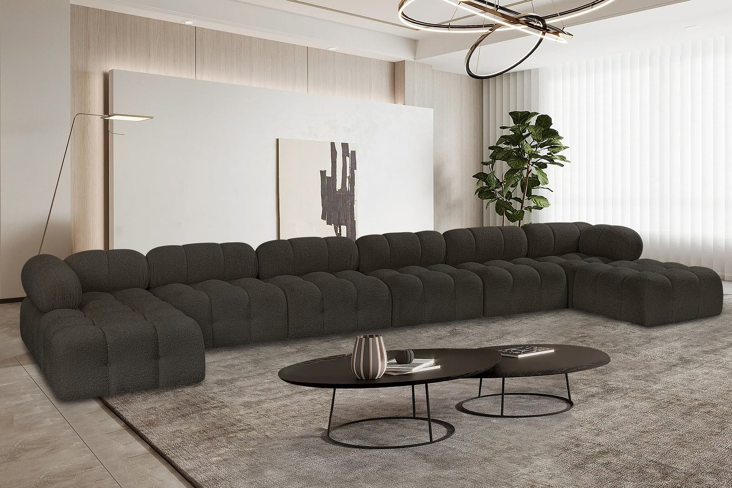 Ames Boucle Fabric 8 Piece Modular Sectional In Brown