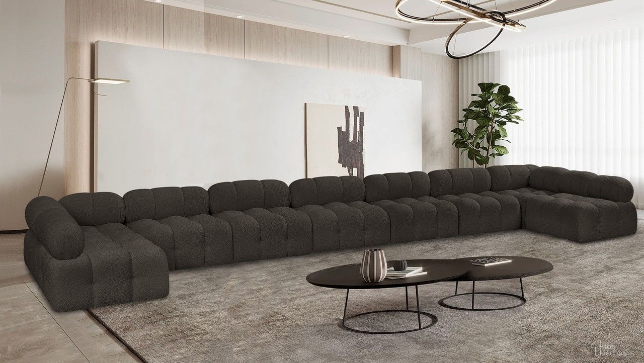 Ames Boucle Fabric 9 Piece Modular Sectional In Brown