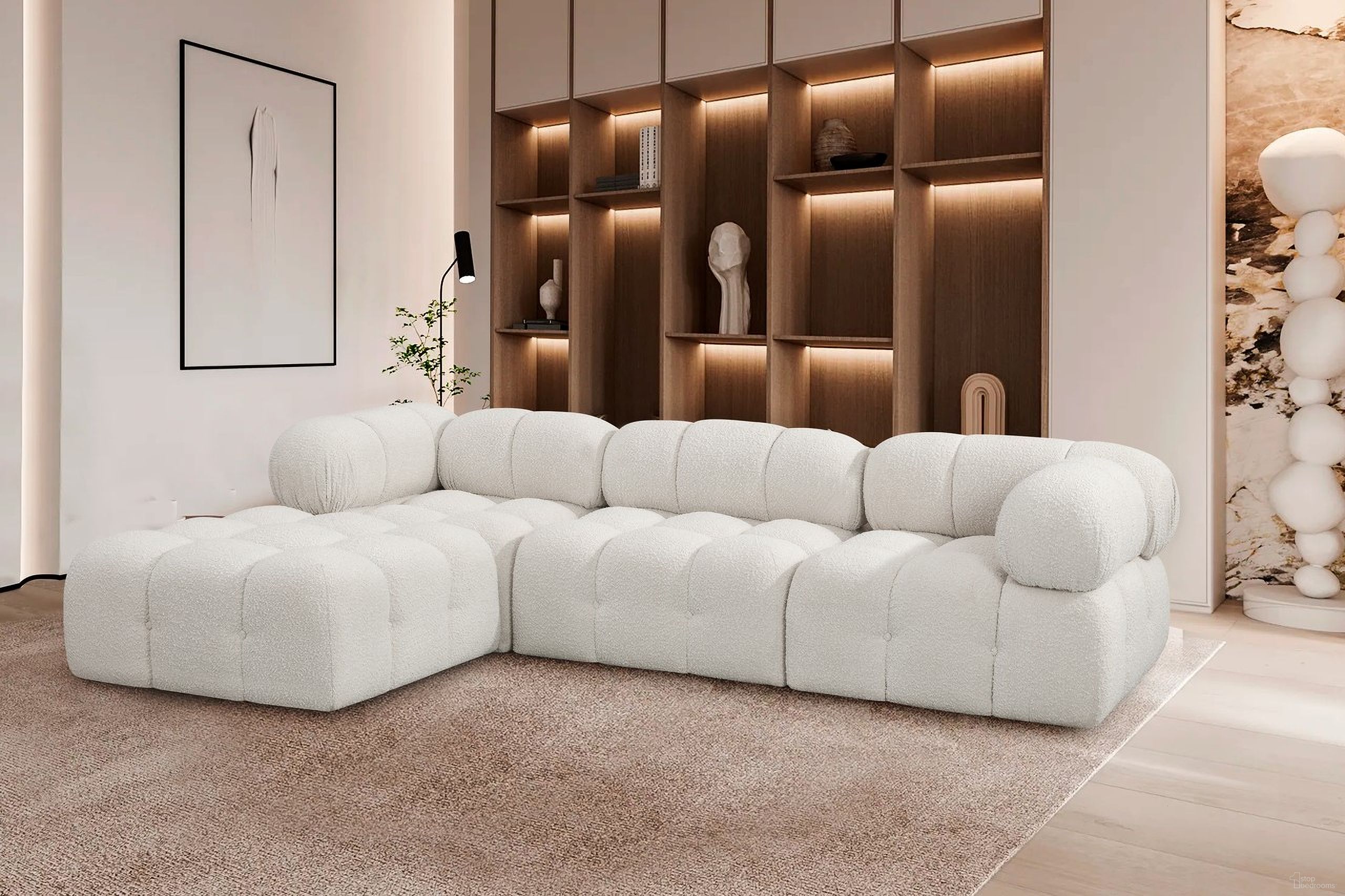 Ames Boucle Fabric 4 Piece Modular Sectional In Cream