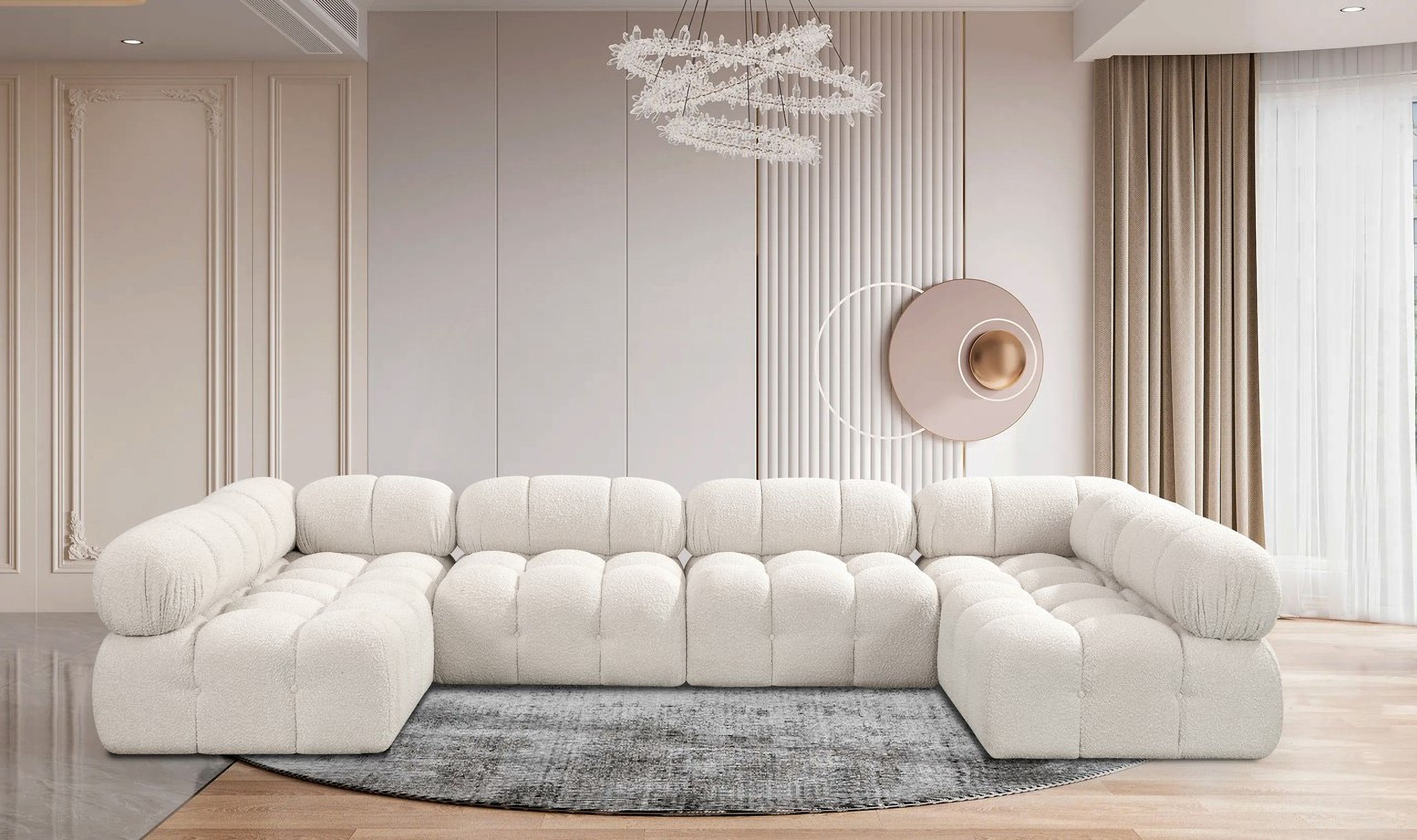 Ames Boucle Fabric 6 Piece Modular Sectional In Cream