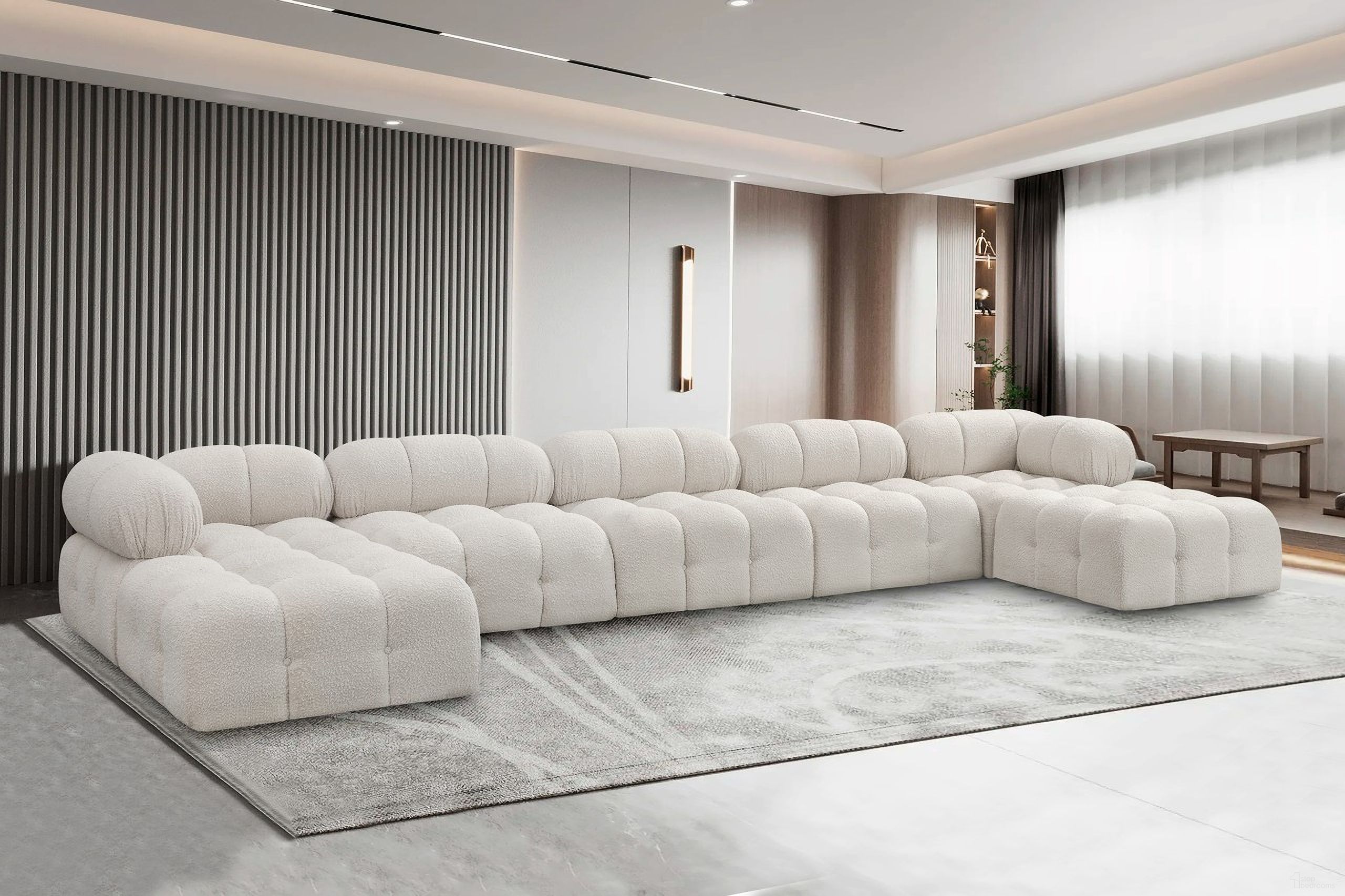 Ames Boucle Fabric 7 Piece Modular Sectional In Cream