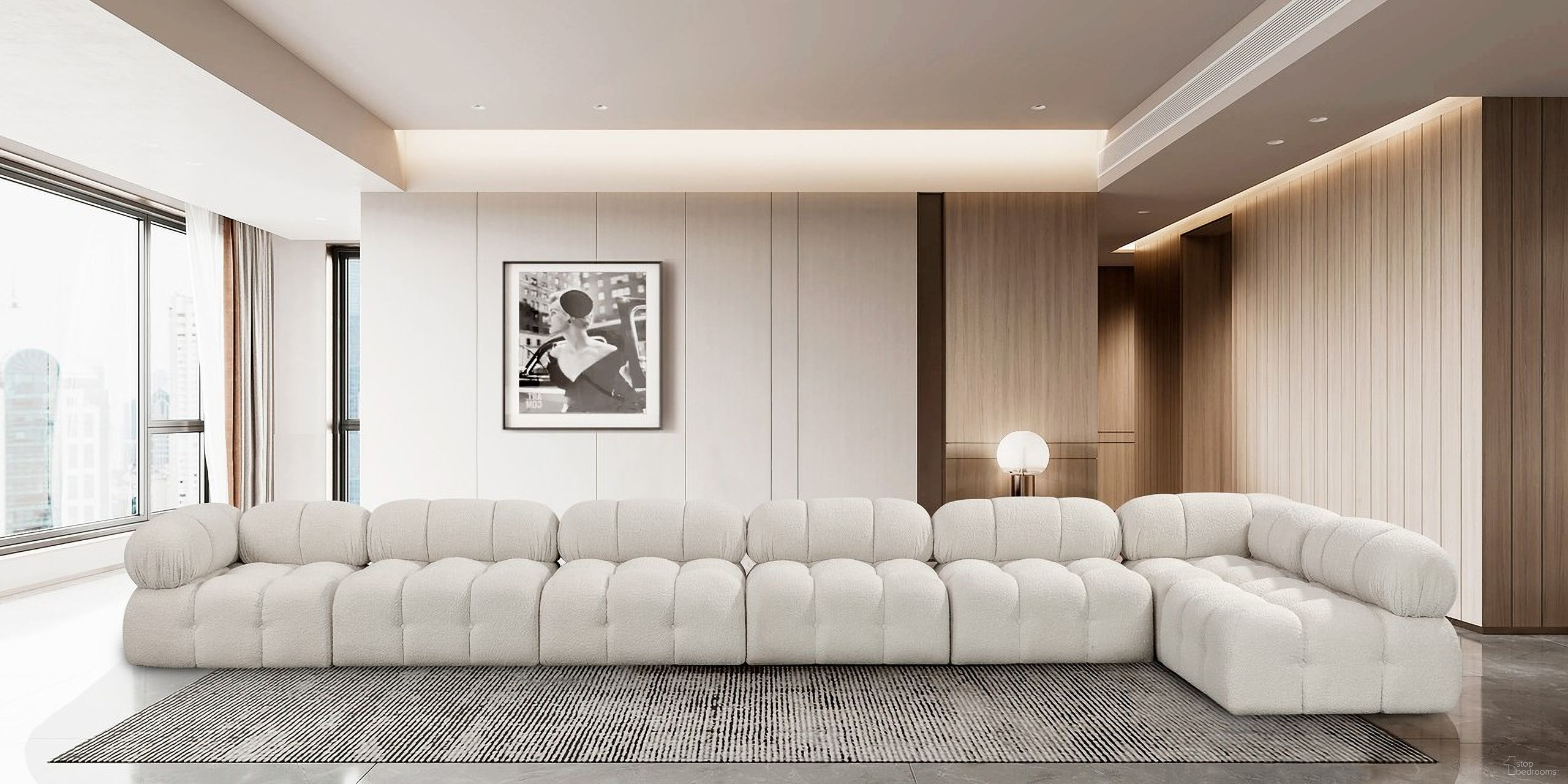 Ames Boucle Fabric 7 Piece Modular Sectional In Cream
