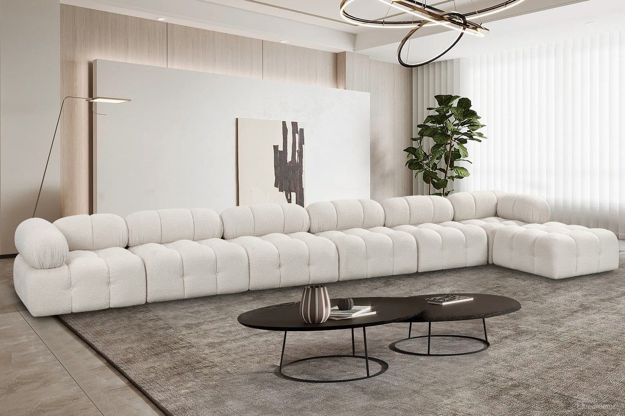 Ames Boucle Fabric 7 Piece Modular Sectional In Cream