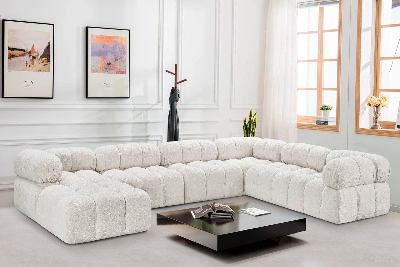 Ames Boucle Fabric 7 Piece Modular Sectional In Cream