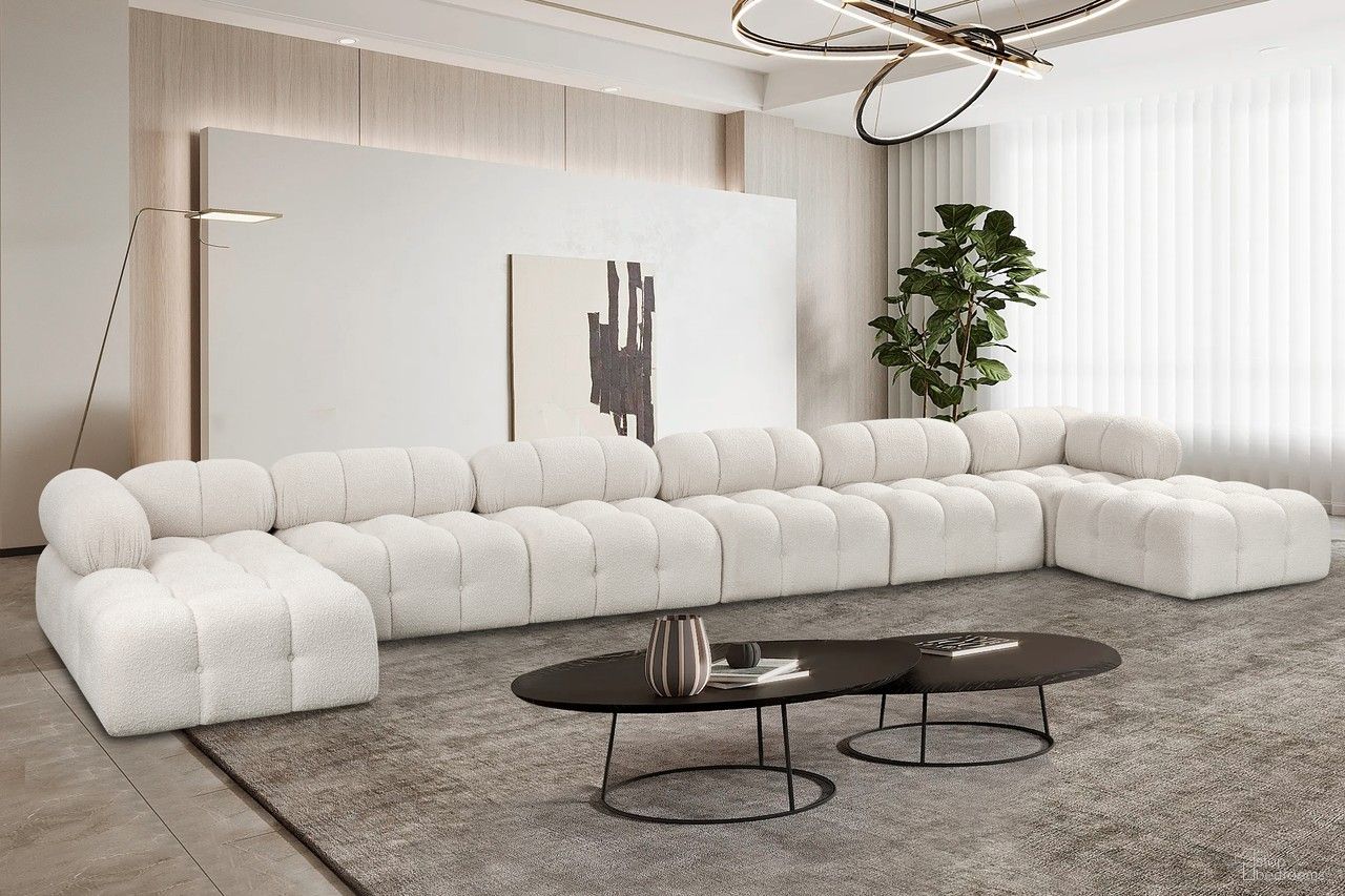 Ames Boucle Fabric 8 Piece Modular Sectional In Cream