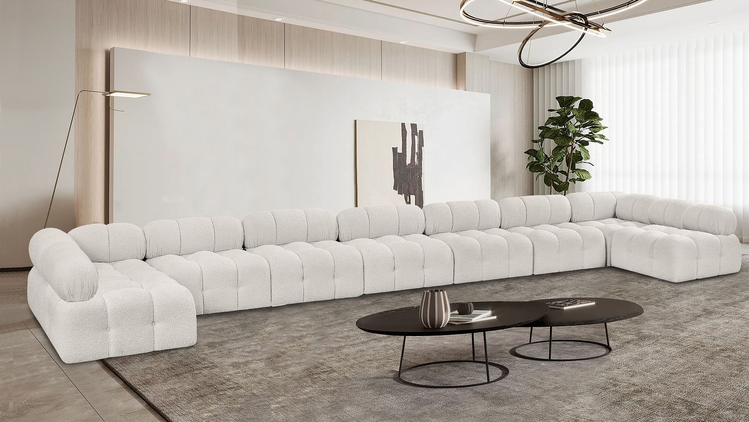 Ames Boucle Fabric 9 Piece Modular Sectional In Cream