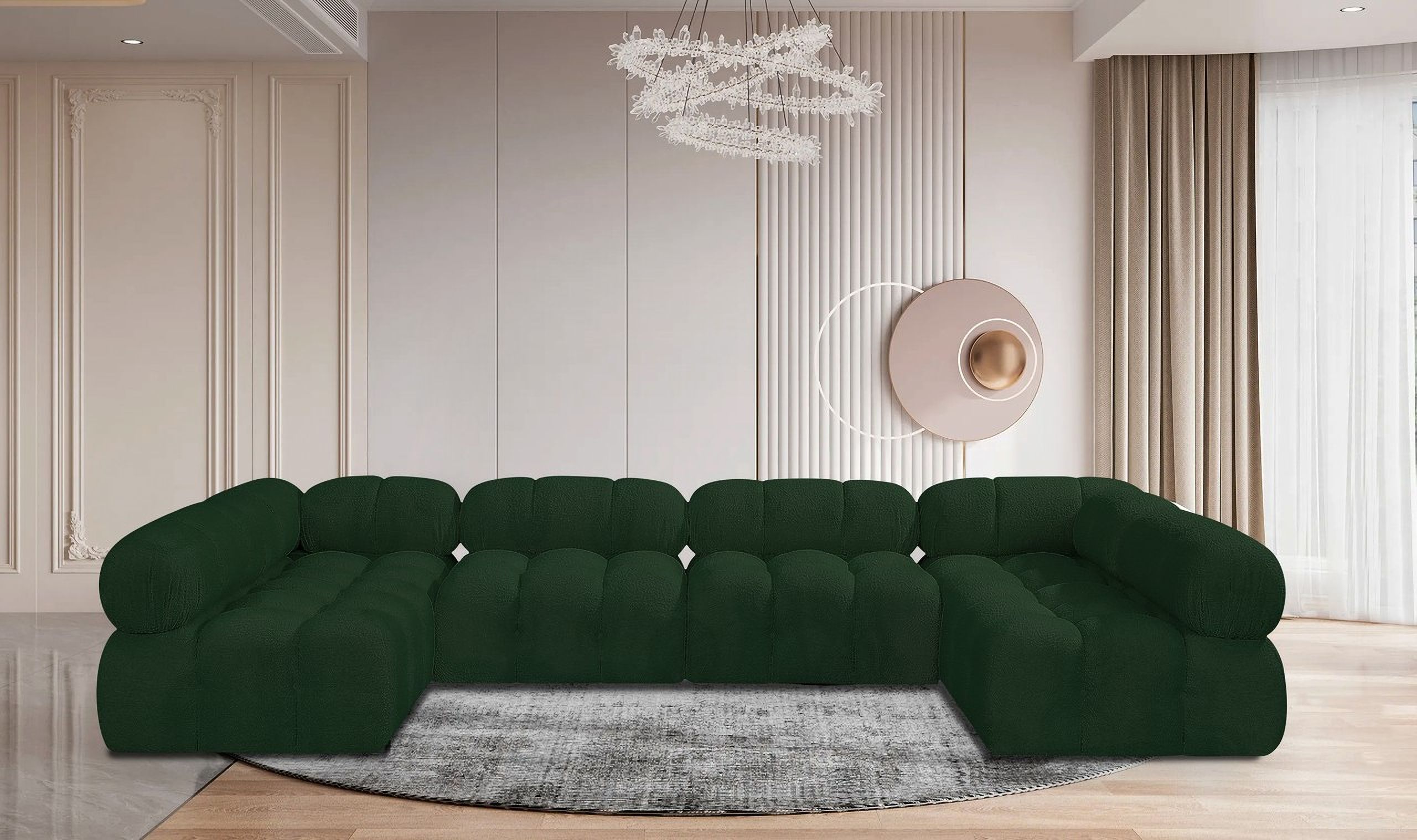 Ames Boucle Fabric 6 Piece Modular Sectional In Green