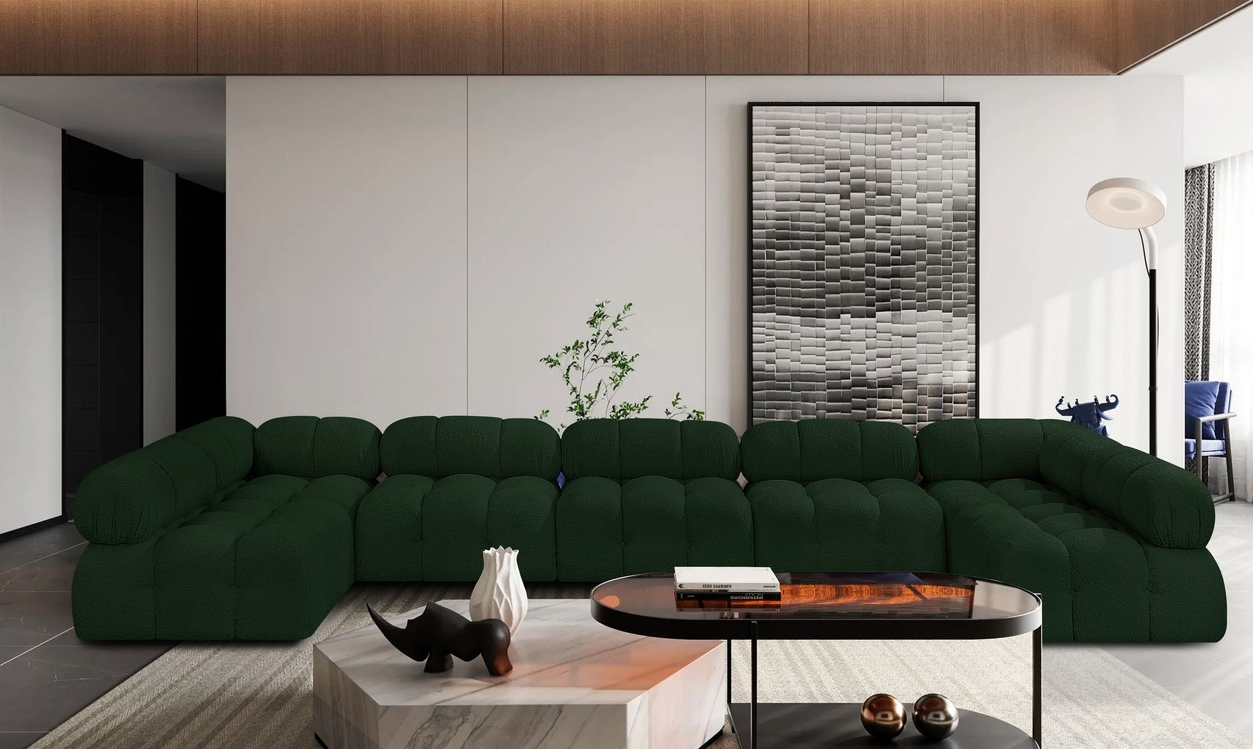 Ames Boucle Fabric 7 Piece Modular Sectional In Green