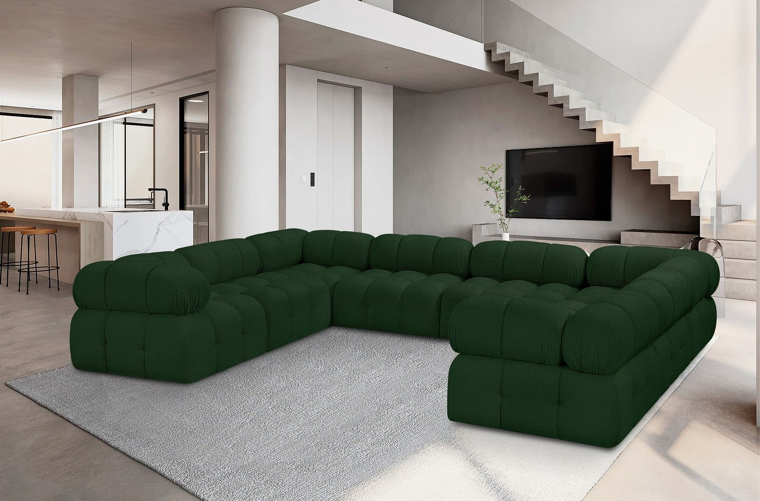 Ames Boucle Fabric 8 Piece Modular Sectional In Green
