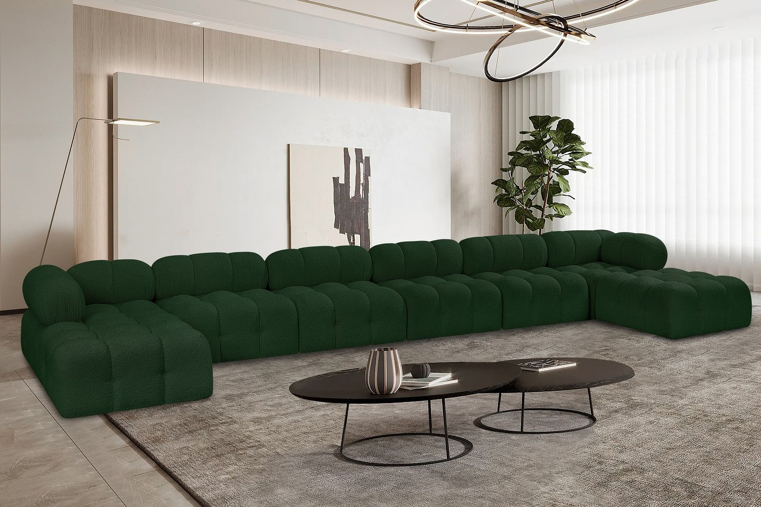 Ames Boucle Fabric 8 Piece Modular Sectional In Green