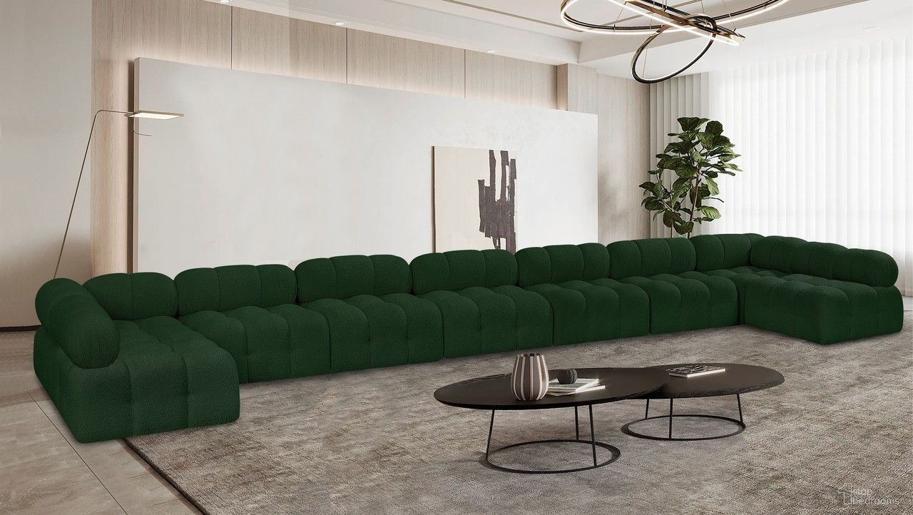 Ames Boucle Fabric 9 Piece Modular Sectional In Green