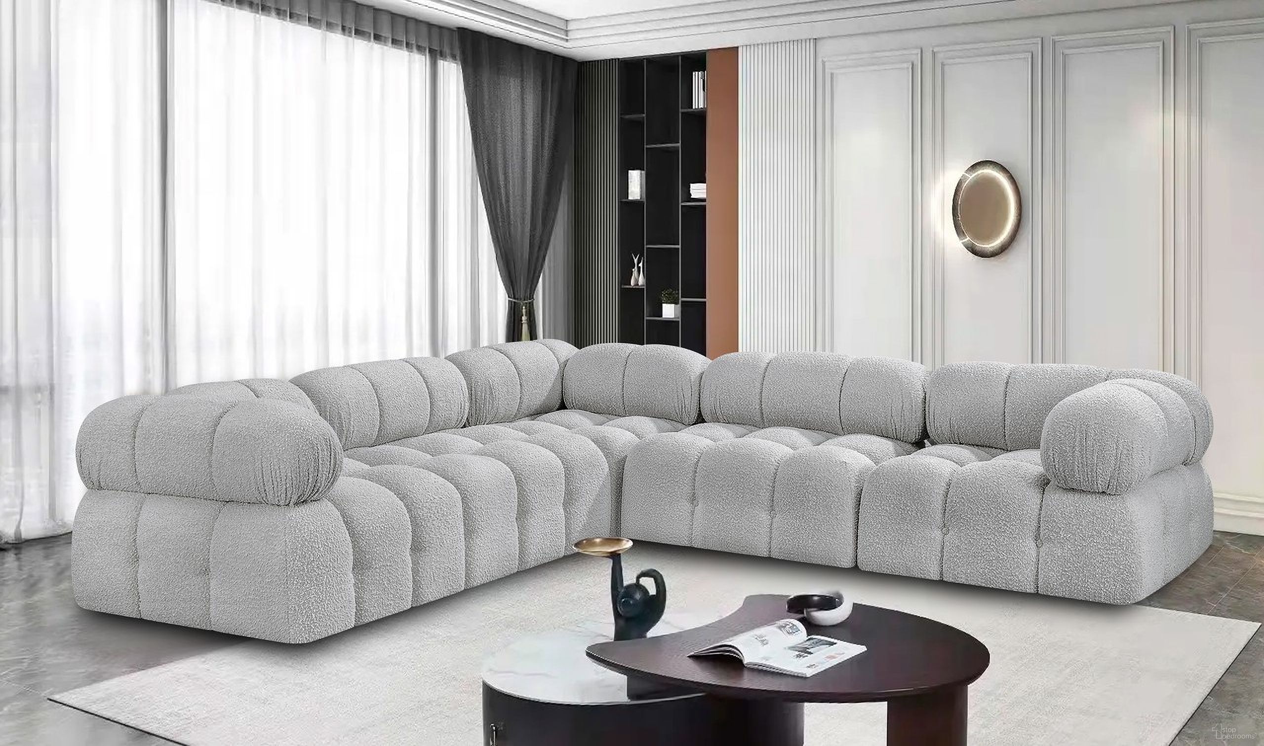 Ames Boucle Fabric 5 Piece Modular Sectional In Grey