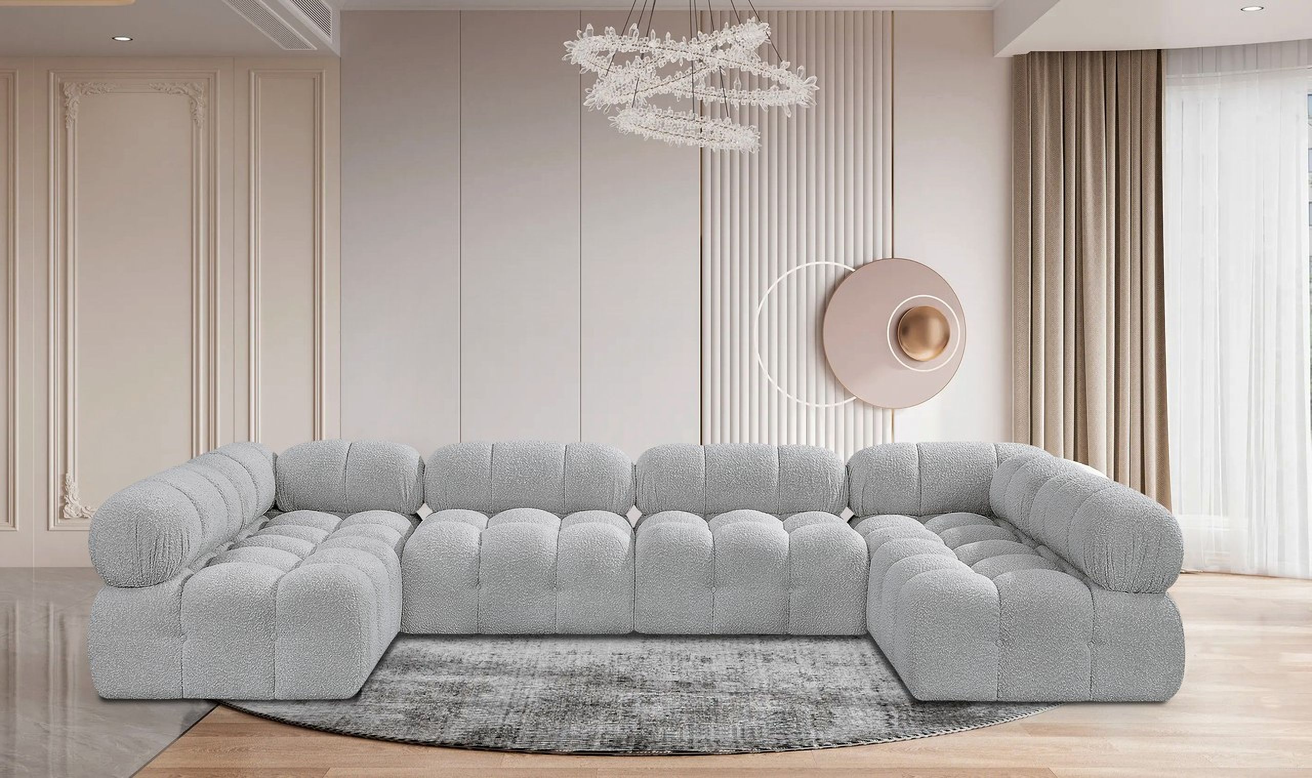 Ames Boucle Fabric 6 Piece Modular Sectional In Grey