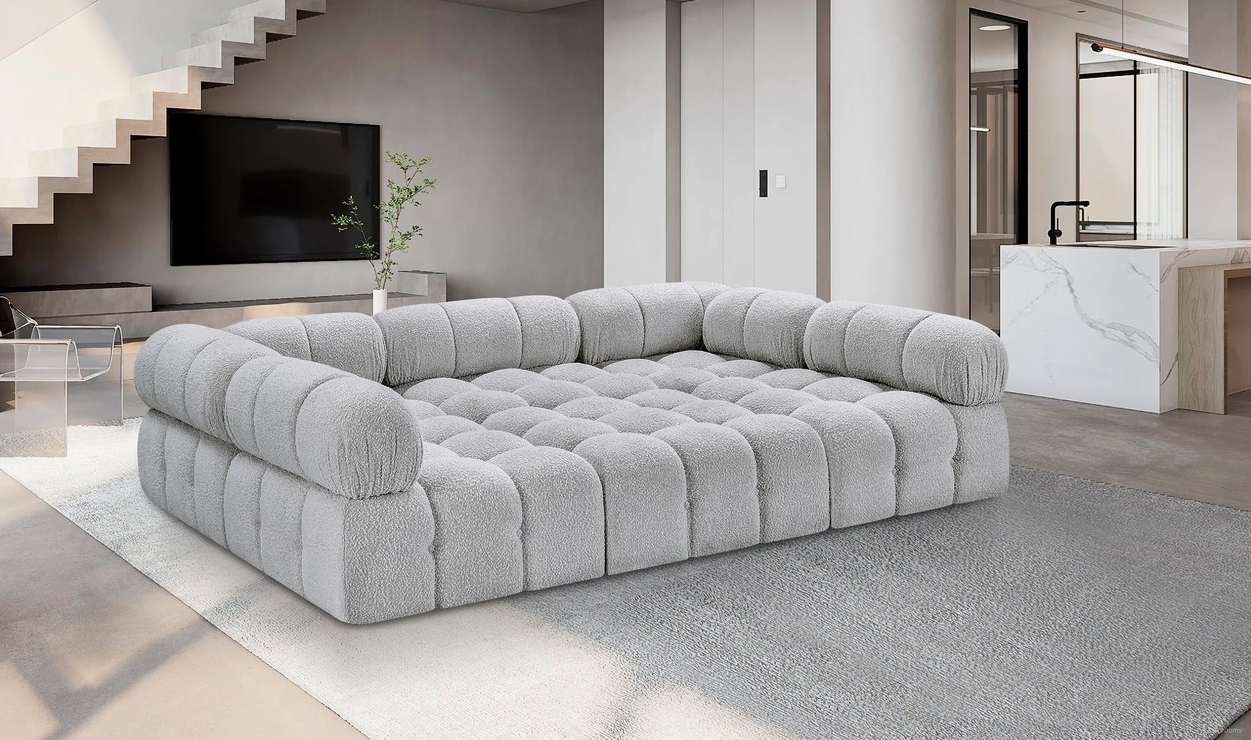 Ames Boucle Fabric 6 Piece Modular Sectional In Grey