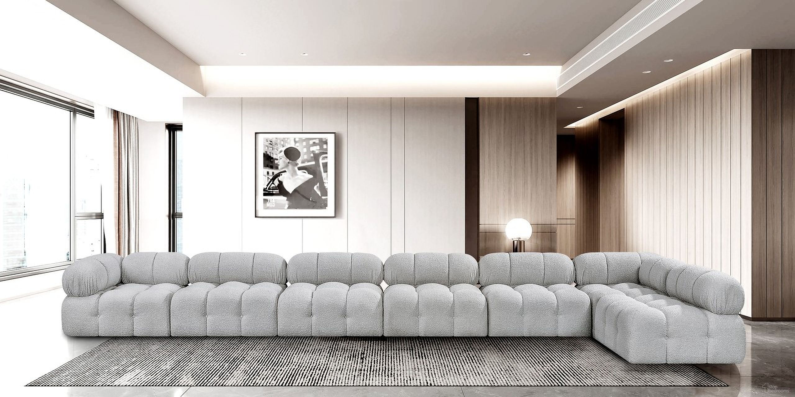Ames Boucle Fabric 7 Piece Modular Sectional In Grey