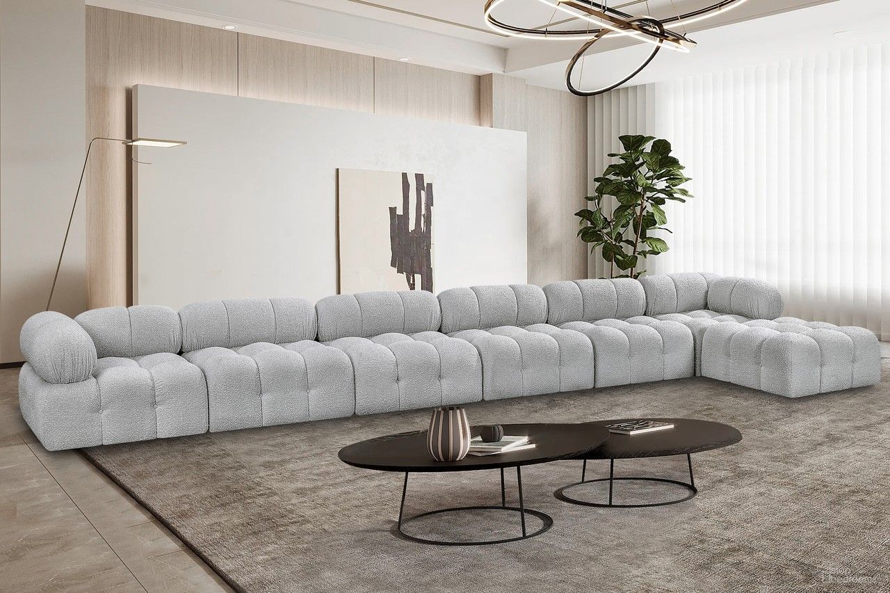 Ames Boucle Fabric 7 Piece Modular Sectional In Grey
