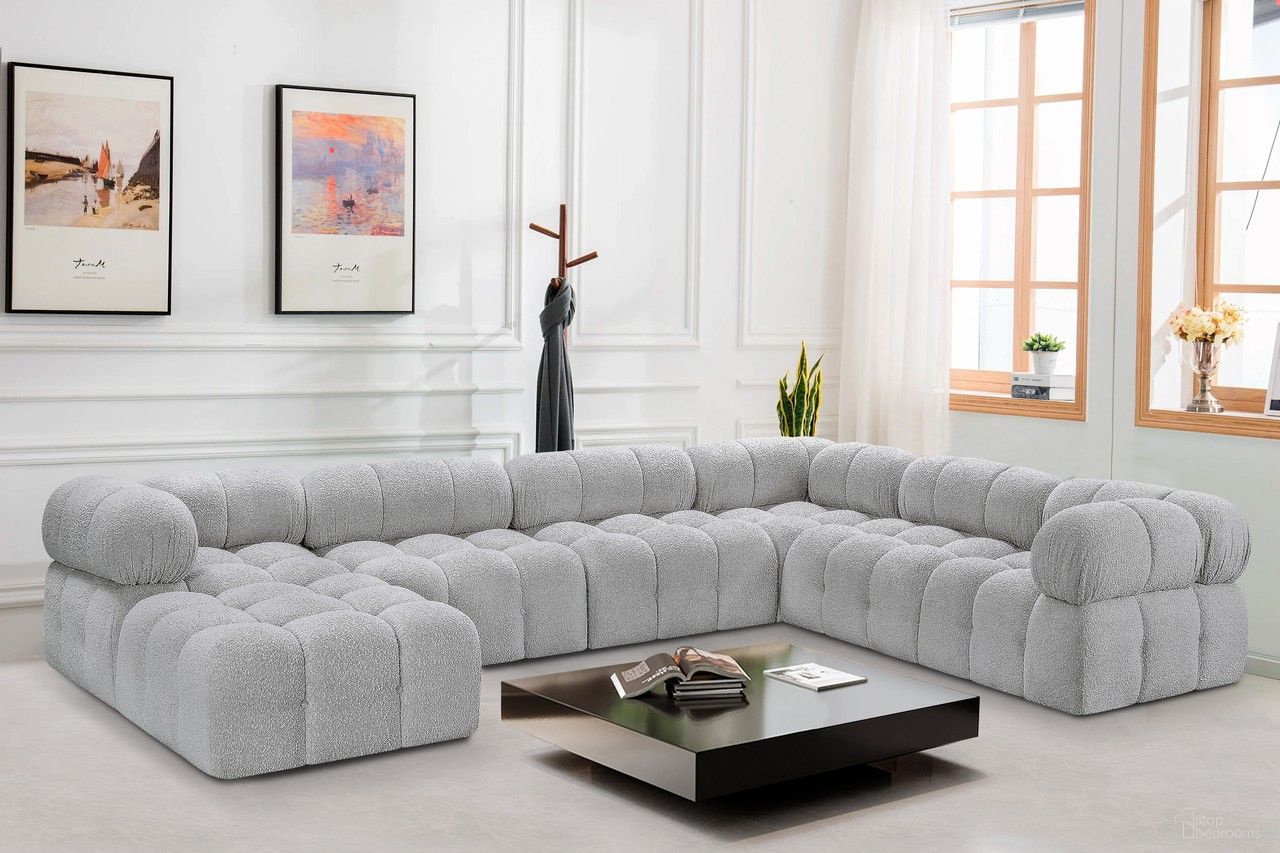 Ames Boucle Fabric 7 Piece Modular Sectional In Grey