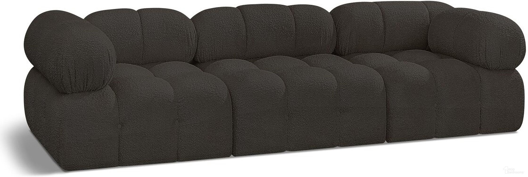 The appearance of Ames Boucle Fabric 3 Seater Modular Sofa with Arm Support In Brown designed by Meridian in the modern / contemporary interior design. This brown piece of furniture  was selected by 1StopBedrooms from Ames Collection to add a touch of cosiness and style into your home. Sku: 611Brown-Armless;611Brown-Corner;611Brown-Corner. Material: Boucle.