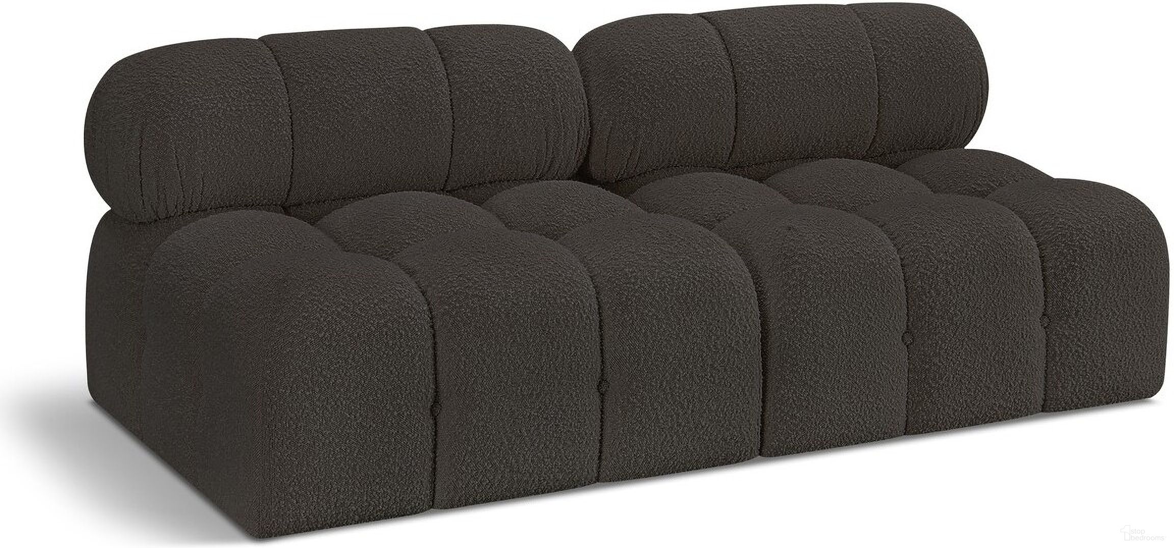 The appearance of Ames Boucle Fabric 2 Seater Modular Sofa In Brown designed by Meridian in the modern / contemporary interior design. This brown piece of furniture  was selected by 1StopBedrooms from Ames Collection to add a touch of cosiness and style into your home. Sku: 611Brown-Armless;611Brown-Armless. Material: Boucle.
