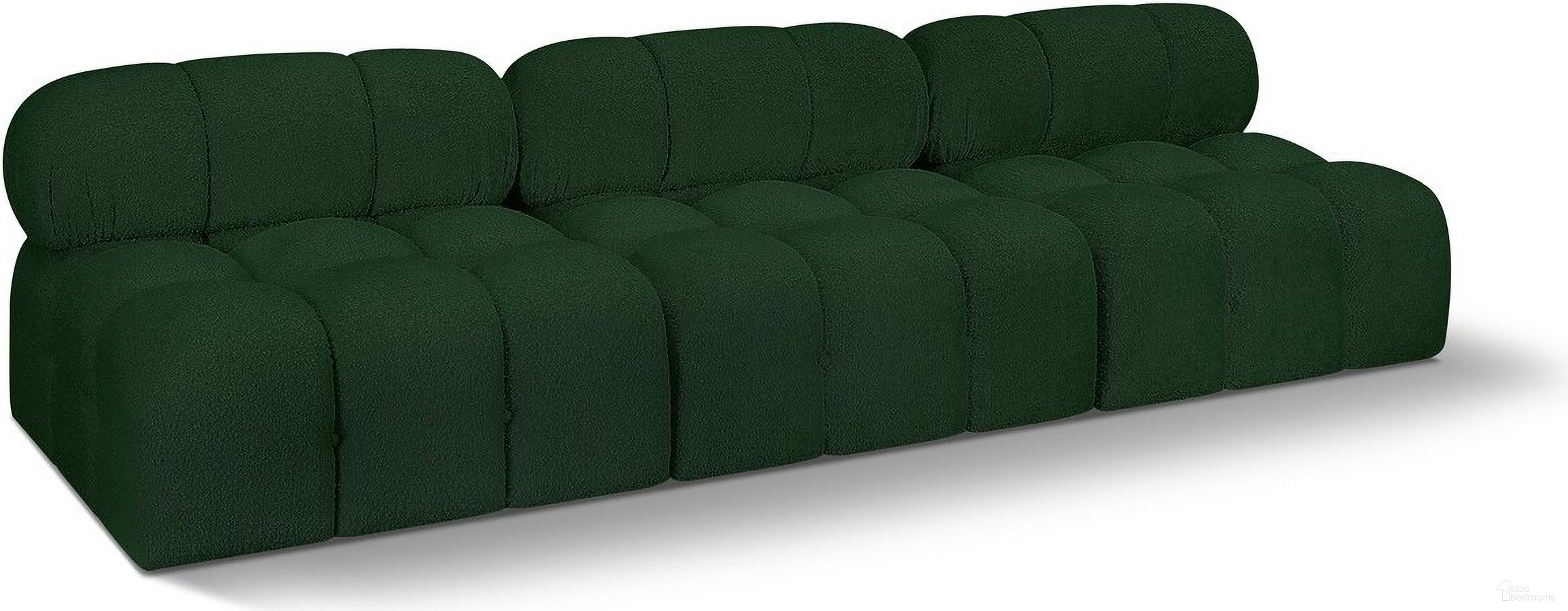 The appearance of Ames Boucle Fabric 3 Seater Modular Sofa In Green designed by Meridian in the modern / contemporary interior design. This green piece of furniture  was selected by 1StopBedrooms from Ames Collection to add a touch of cosiness and style into your home. Sku: 611Green-Armless;611Green-Armless;611Green-Armless. Material: Boucle.