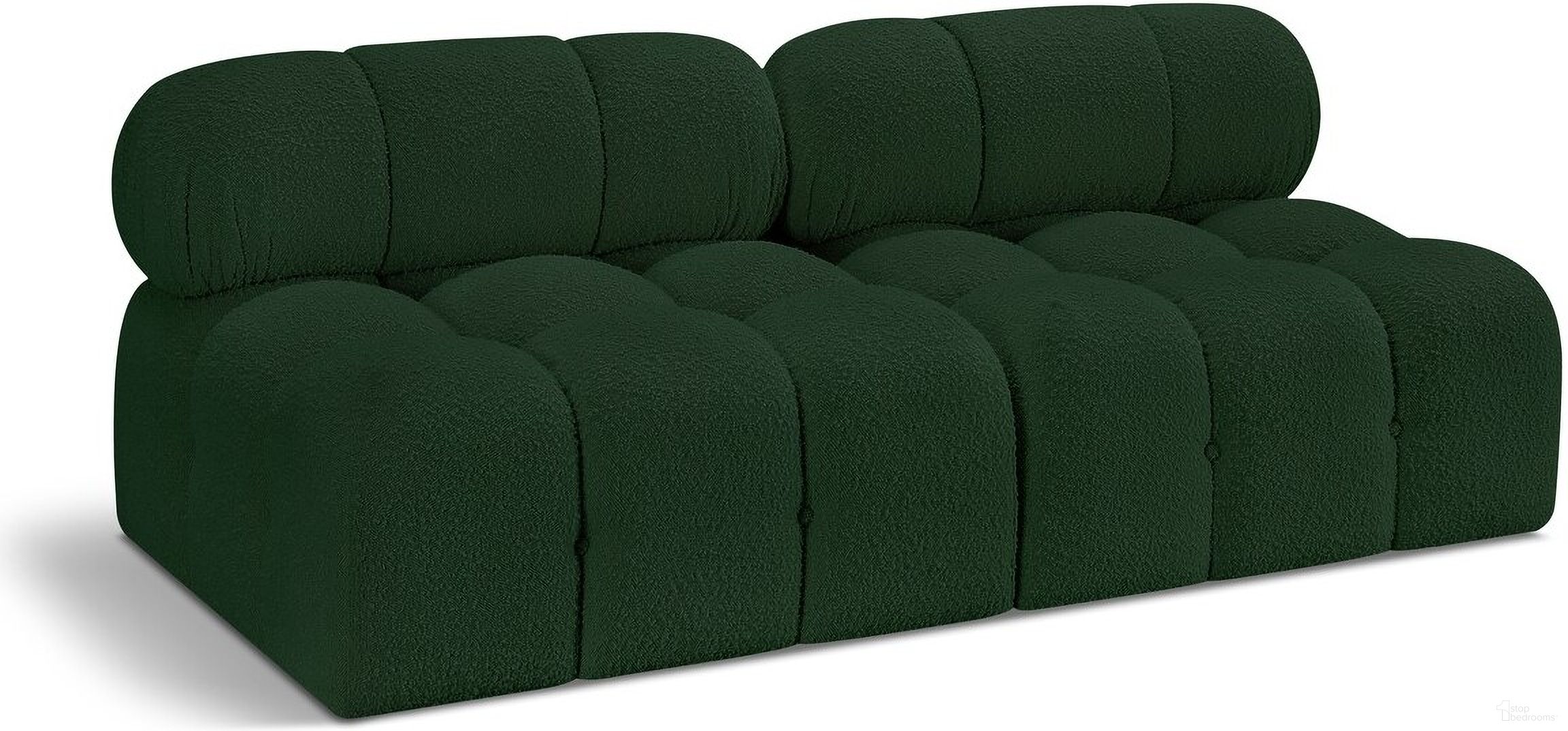 The appearance of Ames Boucle Fabric 2 Seater Modular Sofa In Green designed by Meridian in the modern / contemporary interior design. This green piece of furniture was selected by 1StopBedrooms from Ames Collection to add a touch of cosiness and style into your home. Sku: 611Green-Armless;611Green-Armless. Material: Boucle.