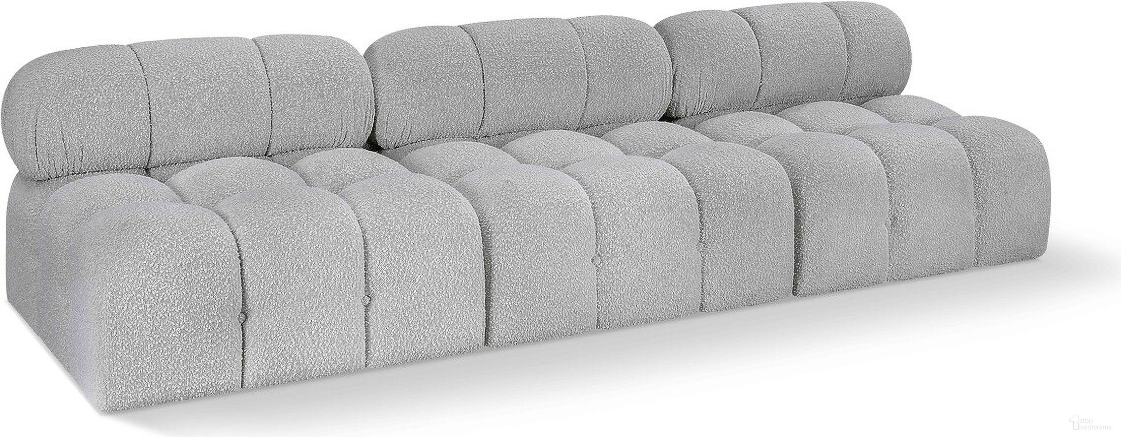 The appearance of Ames Boucle Fabric 3 Seater Modular Sofa In Grey designed by Meridian in the modern / contemporary interior design. This grey piece of furniture was selected by 1StopBedrooms from Ames Collection to add a touch of cosiness and style into your home. Sku: 611Grey-Armless;611Grey-Armless;611Grey-Armless. Material: Boucle.
