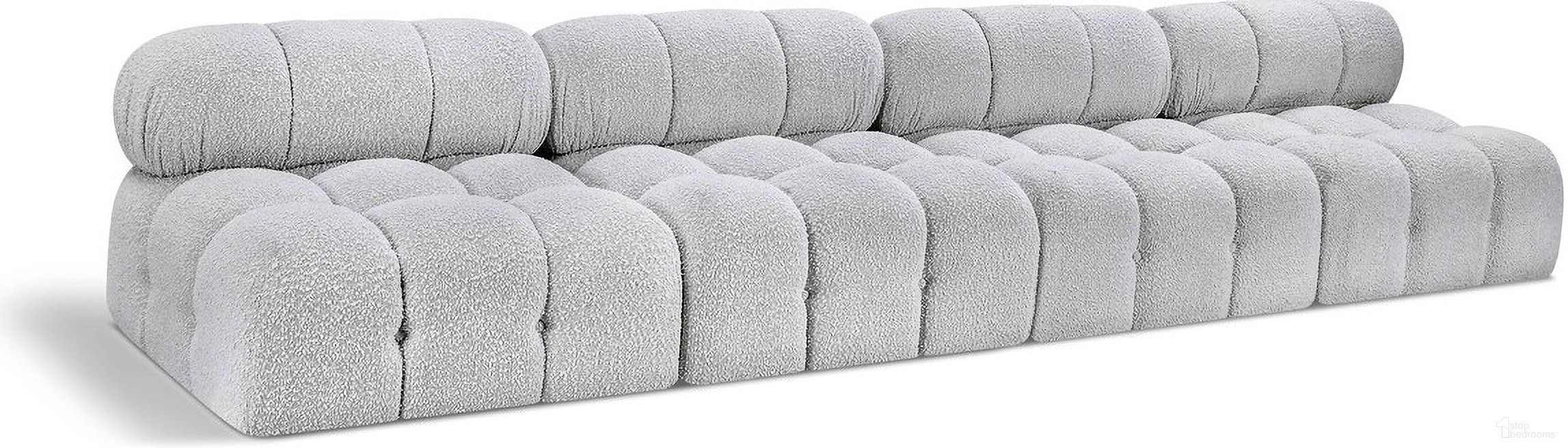The appearance of Ames Boucle Fabric 4 Seater Modular Sofa In Grey designed by Meridian in the modern / contemporary interior design. This grey piece of furniture was selected by 1StopBedrooms from Ames Collection to add a touch of cosiness and style into your home. Sku: 611Grey-Armless;611Grey-Armless;611Grey-Armless;611Grey-Armless. Material: Boucle.