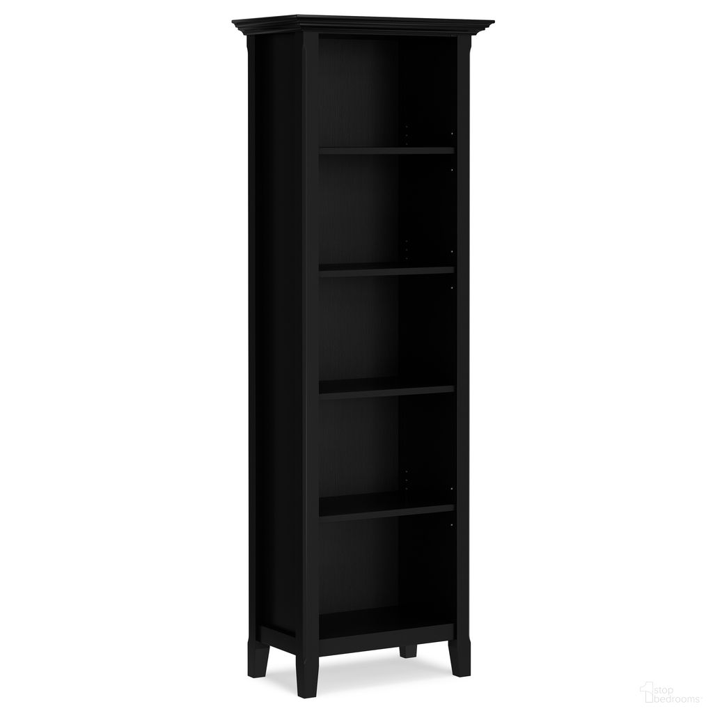 The appearance of Amherst 24 Inch Solid Wood 5 Shelf Bookcase In Black designed by Simpli Home in the transitional interior design. This black piece of furniture was selected by 1StopBedrooms from Amherst Collection to add a touch of cosiness and style into your home. Sku: AXCAMH09SM-BL. Material: Pine.