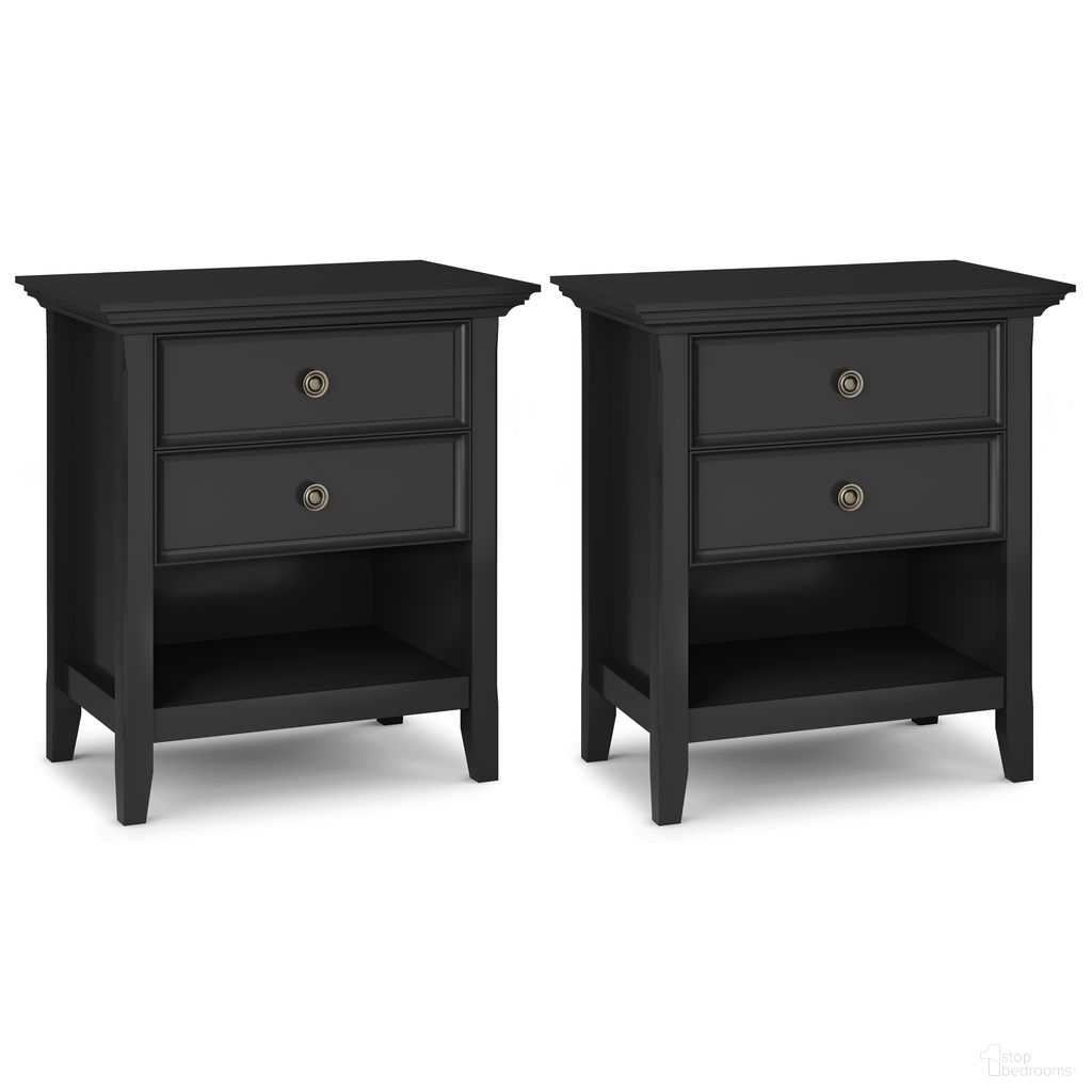 The appearance of Amherst 24 Inch Solid Wood Bedside Table Set of 2 In Black designed by Simpli Home in the modern / contemporary interior design. This black piece of furniture was selected by 1StopBedrooms from Amherst Collection to add a touch of cosiness and style into your home. Sku: AMS224NS001BL. Material: Pine.