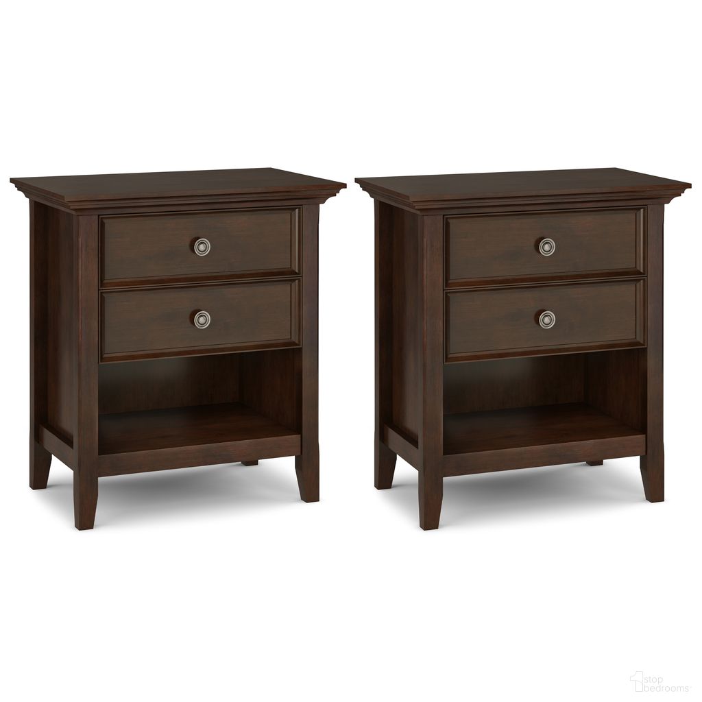 The appearance of Amherst 24 Inch Solid Wood Bedside Table Set of 2 In Russet Brown designed by Simpli Home in the modern / contemporary interior design. This russet brown piece of furniture was selected by 1StopBedrooms from Amherst Collection to add a touch of cosiness and style into your home. Sku: AMS224NS001RUS. Material: Pine.