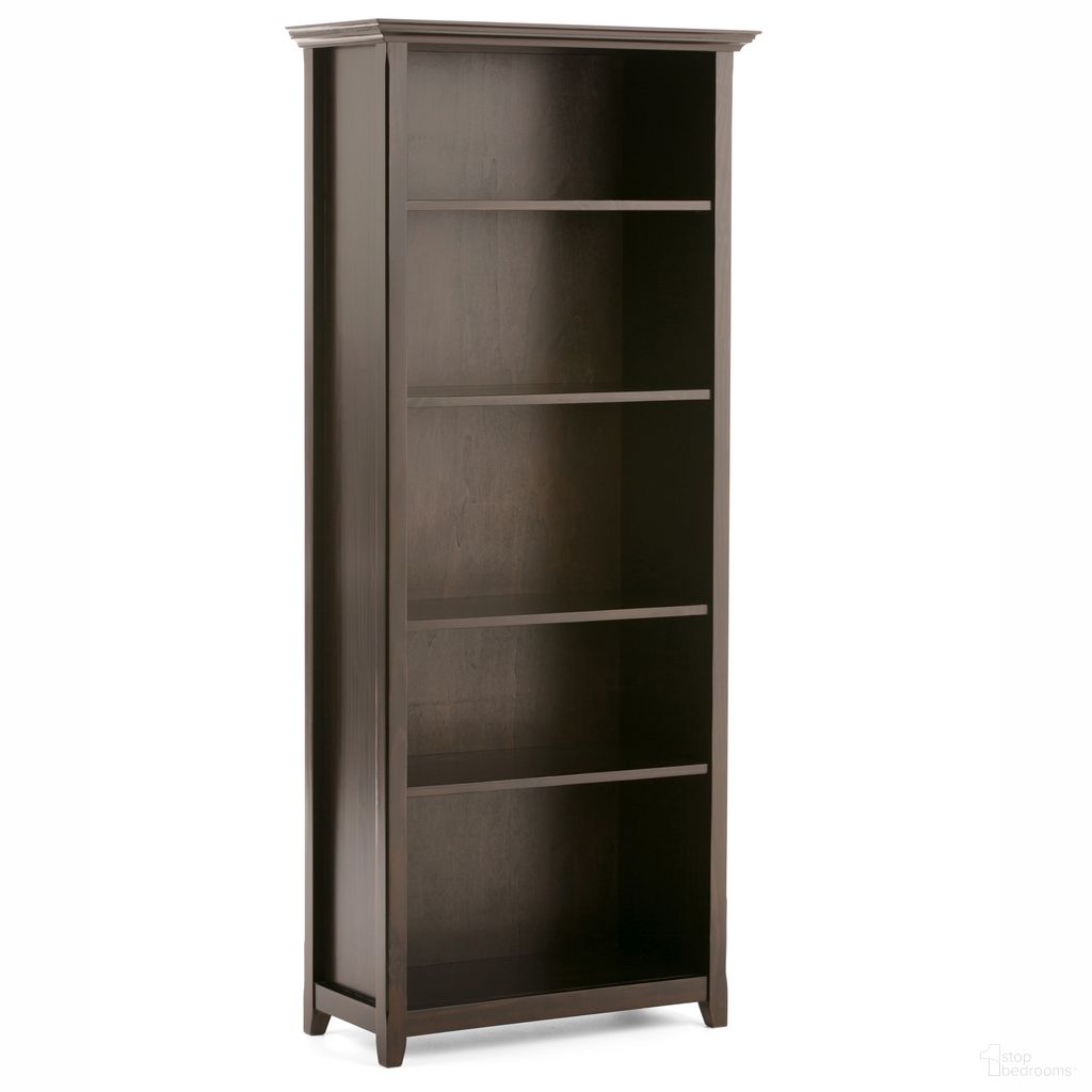 The appearance of Amherst 30 Inch Solid Wood 5 Shelf Bookcase In Hickory Brown designed by Simpli Home in the transitional interior design. This hickory brown piece of furniture was selected by 1StopBedrooms from Amherst Collection to add a touch of cosiness and style into your home. Sku: AXCRAMH09-HIC. Material: Pine.