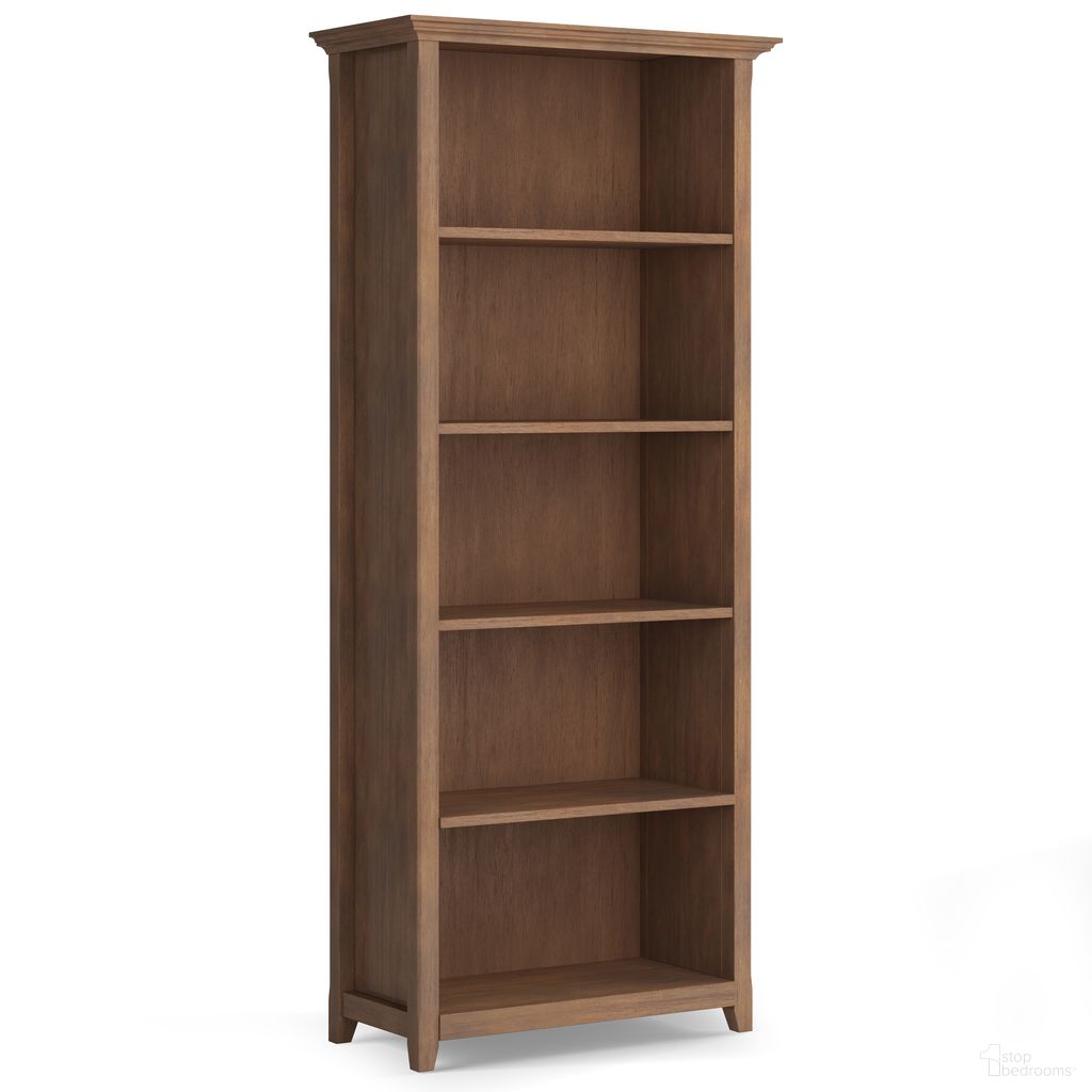 Amherst 30 Inch Solid Wood 5 Shelf Bookcase In Rustic Natural Aged Brown