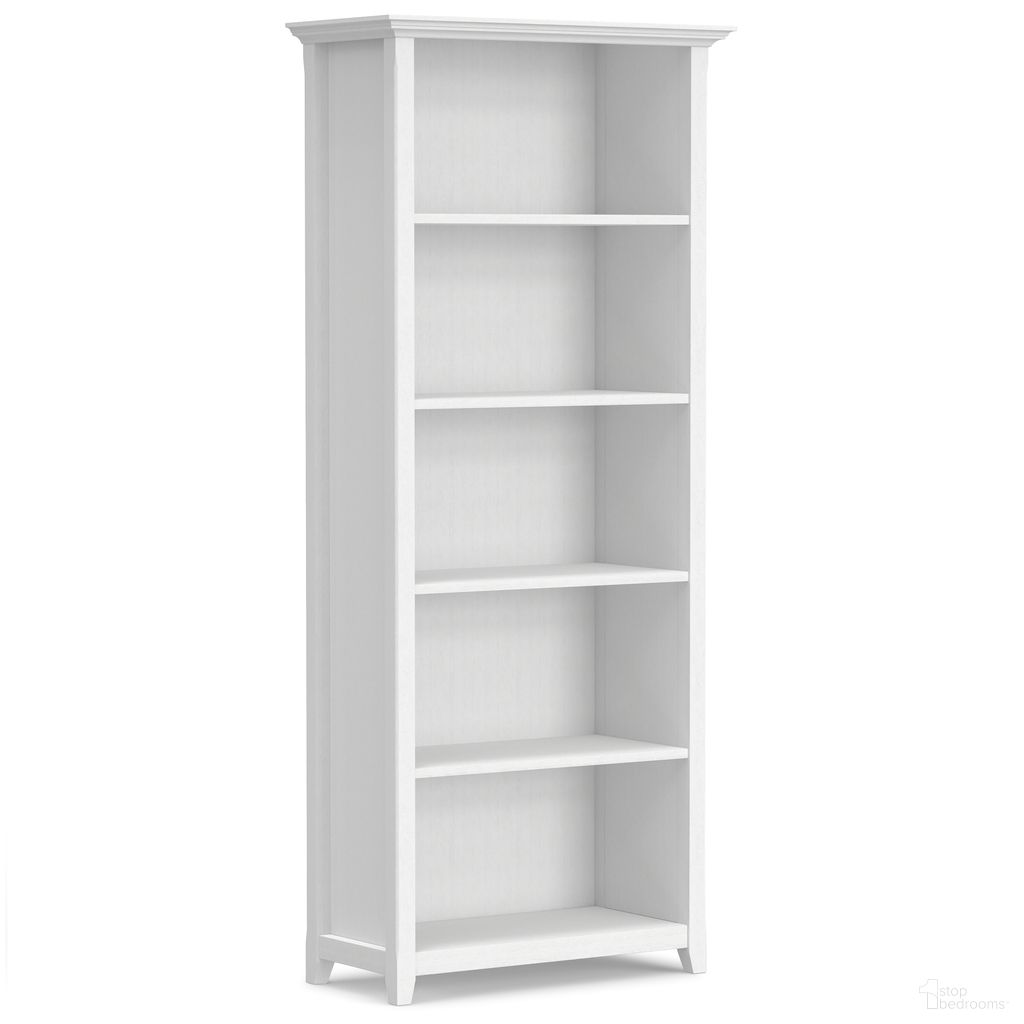 The appearance of Amherst 30 Inch Solid Wood 5 Shelf Bookcase In White designed by Simpli Home in the transitional interior design. This white piece of furniture was selected by 1StopBedrooms from Amherst Collection to add a touch of cosiness and style into your home. Sku: AXCAMH-007W. Material: Pine.