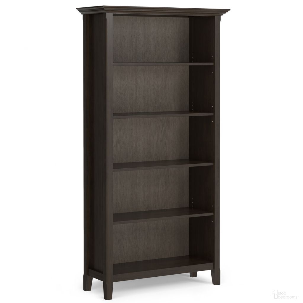 The appearance of Amherst 36 Inch Solid Wood 5 Shelf Bookcase In Hickory Brown designed by Simpli Home in the transitional interior design. This hickory brown piece of furniture was selected by 1StopBedrooms from Amherst Collection to add a touch of cosiness and style into your home. Sku: AXCAMH09LG-HIC. Material: Pine.