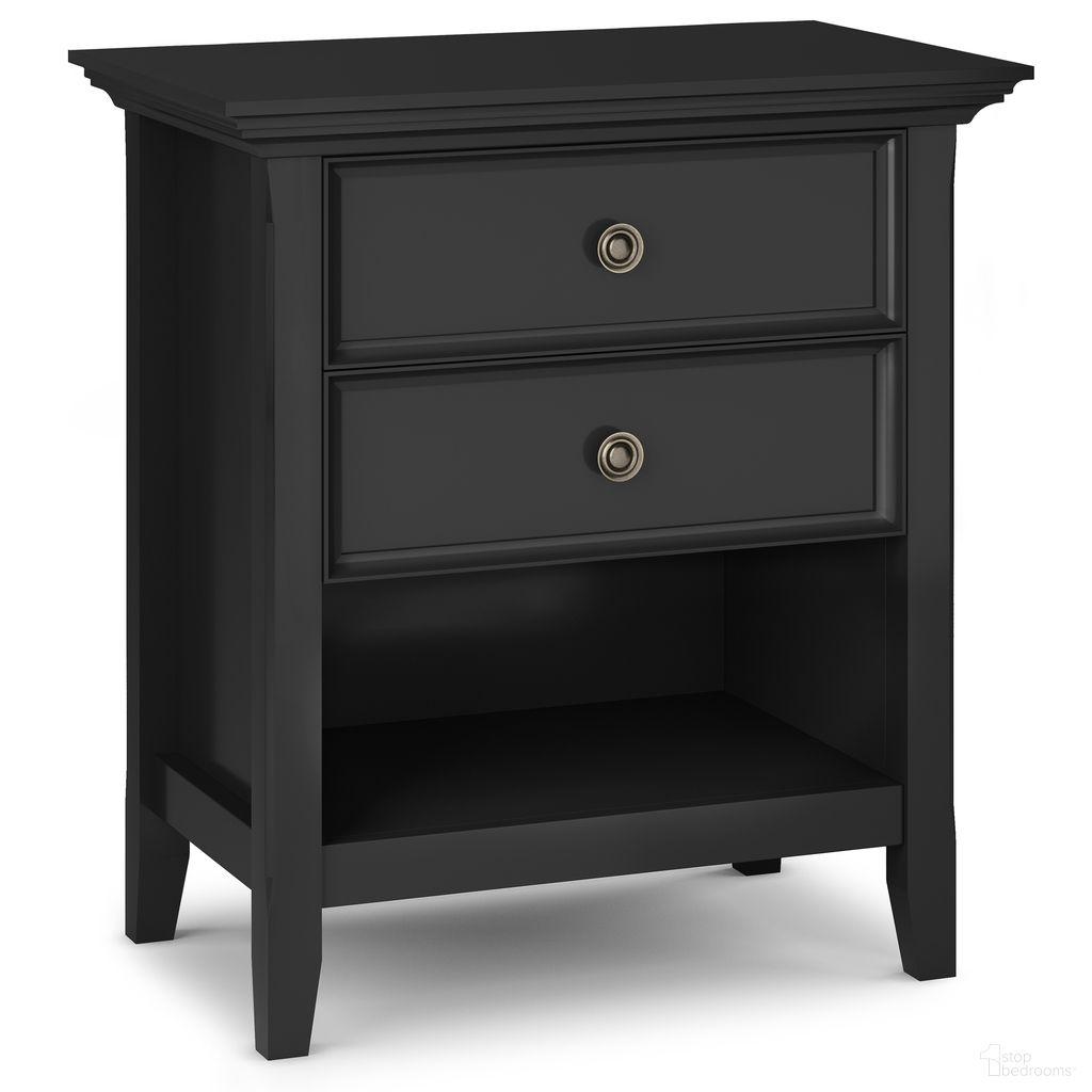 The appearance of Amherst Solid Wood Bedside Table In Black designed by Simpli Home in the traditional interior design. This black piece of furniture was selected by 1StopBedrooms from Amherst Collection to add a touch of cosiness and style into your home. Sku: AXCAMH-BSBL. Material: Pine.