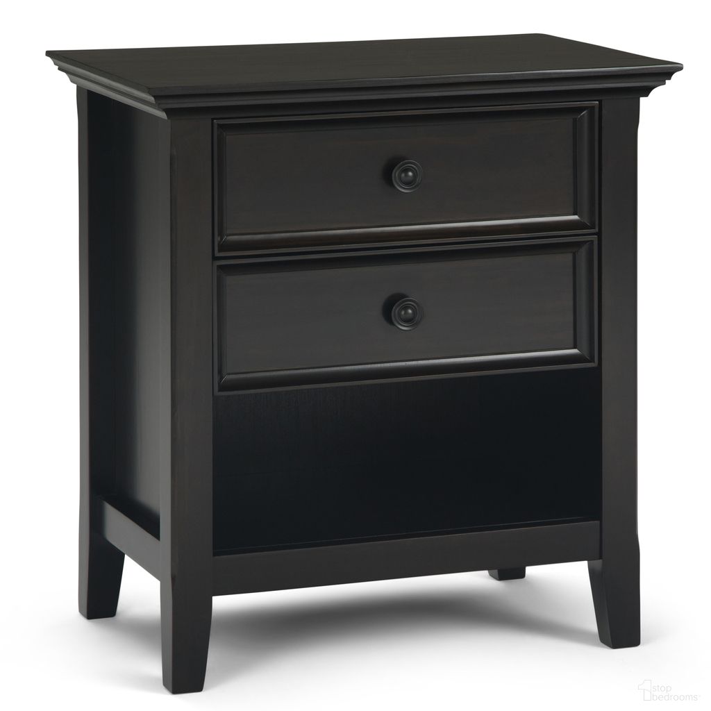 The appearance of Amherst Solid Wood Bedside Table In Hickory Brown designed by Simpli Home in the transitional interior design. This hickory brown piece of furniture  was selected by 1StopBedrooms from Amherst Collection to add a touch of cosiness and style into your home. Sku: AXCRAMH46-HIC. Material: Pine.