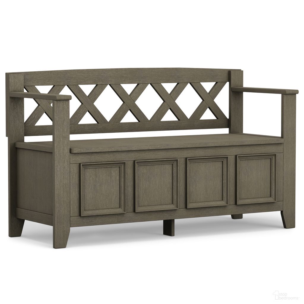 The appearance of Amherst Solid Wood Entryway Storage Bench In Farmhouse Grey designed by Simpli Home in the transitional interior design. This farmhouse grey piece of furniture  was selected by 1StopBedrooms from Amherst Collection to add a touch of cosiness and style into your home. Sku: AXCAB-BNCH-FG. Material: Pine.