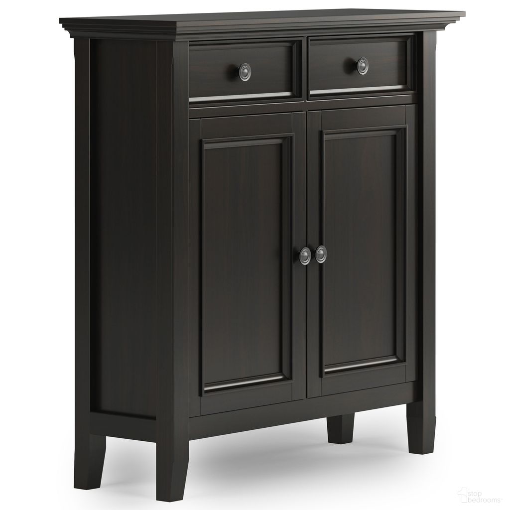 The appearance of Amherst Solid Wood Entryway Storage Cabinet In Hickory Brown designed by Simpli Home in the transitional interior design. This hickory brown piece of furniture  was selected by 1StopBedrooms from Amherst Collection to add a touch of cosiness and style into your home. Sku: AXCAMH47-HIC. Material: Pine.