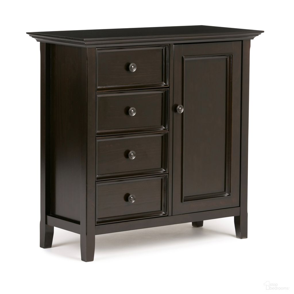 The appearance of Amherst Solid Wood Medium Storage Cabinet In Hickory Brown designed by Simpli Home in the transitional interior design. This hickory brown piece of furniture was selected by 1StopBedrooms from Amherst Collection to add a touch of cosiness and style into your home. Sku: AXCRAMH15-HIC. Material: Pine.