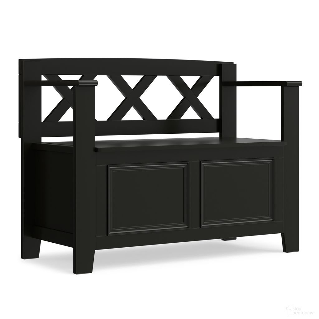The appearance of Amherst Solid Wood Small Entryway Storage Bench In Black designed by Simpli Home in the transitional interior design. This black piece of furniture  was selected by 1StopBedrooms from Amherst Collection to add a touch of cosiness and style into your home. Sku: AXCAMH57-BL. Material: Pine.