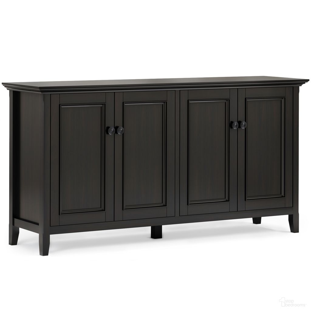 The appearance of Amherst Solid Wood Wide 4 Door Storage Cabinet In Hickory Brown designed by Simpli Home in the transitional interior design. This hickory brown piece of furniture  was selected by 1StopBedrooms from Amherst Collection to add a touch of cosiness and style into your home. Sku: AXCAMH53-HIC. Material: Pine.