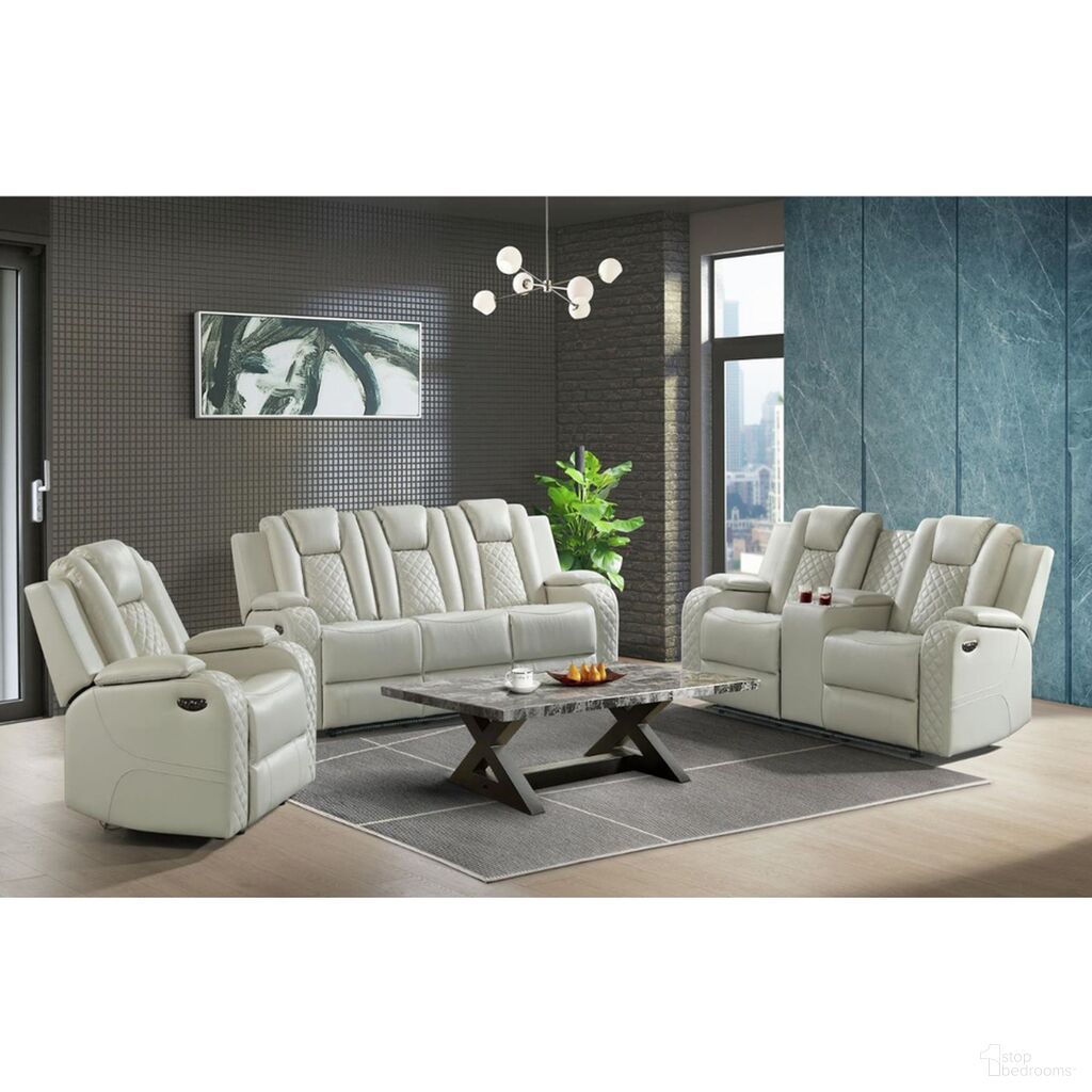 Amias Power Motion Living Room Set with Power Headrest and Dropdown Table In Oyster