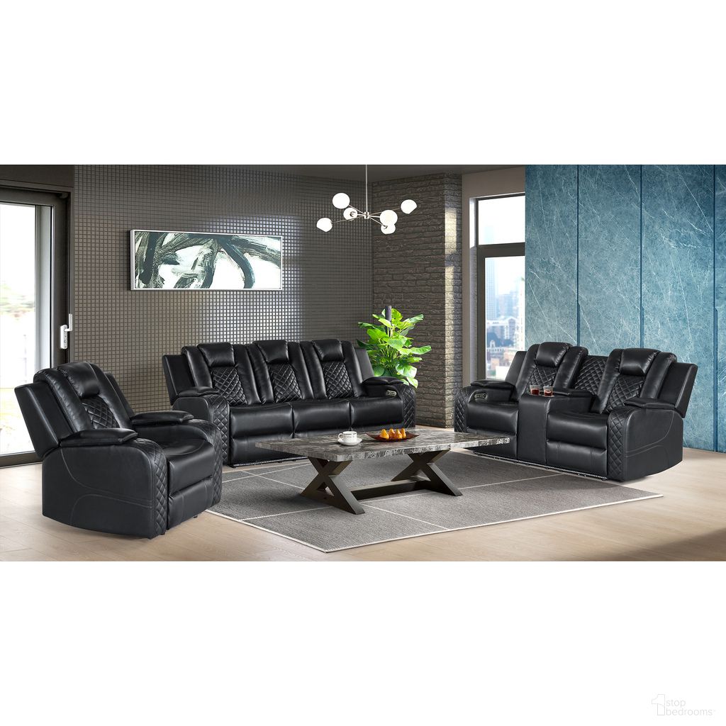 Amias Power Motion Living Room Set with Power Headrest, Dropdown Table and LED In Black