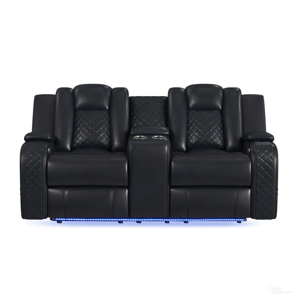 The appearance of Amias Power Motion Loveseat with Power Headrest, Console and LED In Black designed by Picket House in the modern / contemporary interior design. This black piece of furniture was selected by 1StopBedrooms from Amias Collection to add a touch of cosiness and style into your home. Sku: U-8900-8206-285PP. Material: PU.