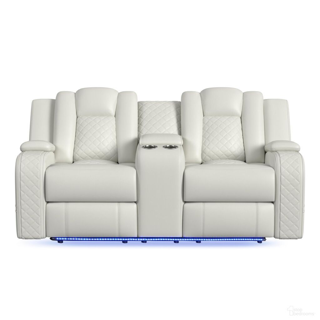 The appearance of Amias Power Motion Loveseat with Power Headrest, Console and LED In Oyster designed by Picket House in the modern / contemporary interior design. This oyster piece of furniture  was selected by 1StopBedrooms from Amias Collection to add a touch of cosiness and style into your home. Sku: U-8900-8205-285PP. Material: PU.