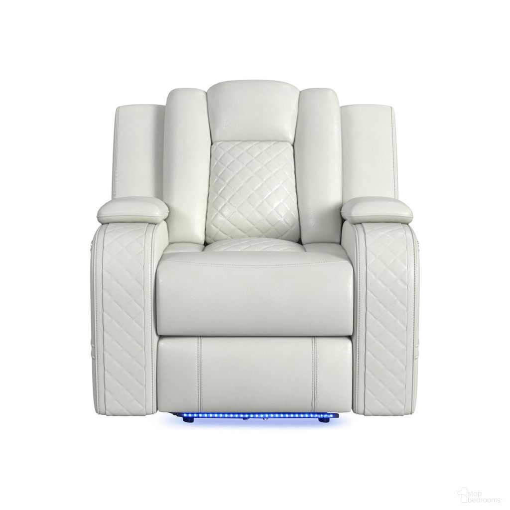 The appearance of Amias Power Motion Recliner with Power Headrest and LED In Oyster designed by Picket House in the modern / contemporary interior design. This oyster piece of furniture  was selected by 1StopBedrooms from Amias Collection to add a touch of cosiness and style into your home. Sku: U-8900-8205-105PP. Material: PU.