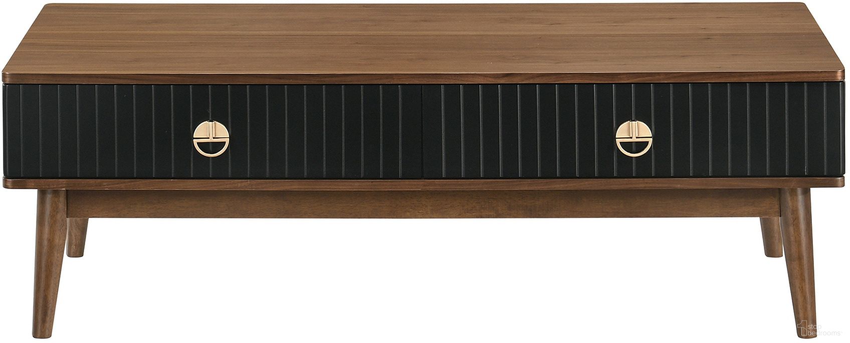 The appearance of Amigo Black Veneer and Walnut Wood Coffee Table designed by Armen Living in the transitional interior design. This walnut and black piece of furniture  was selected by 1StopBedrooms from Amigo Collection to add a touch of cosiness and style into your home. Sku: LCAGCOWA. Material: MDF.