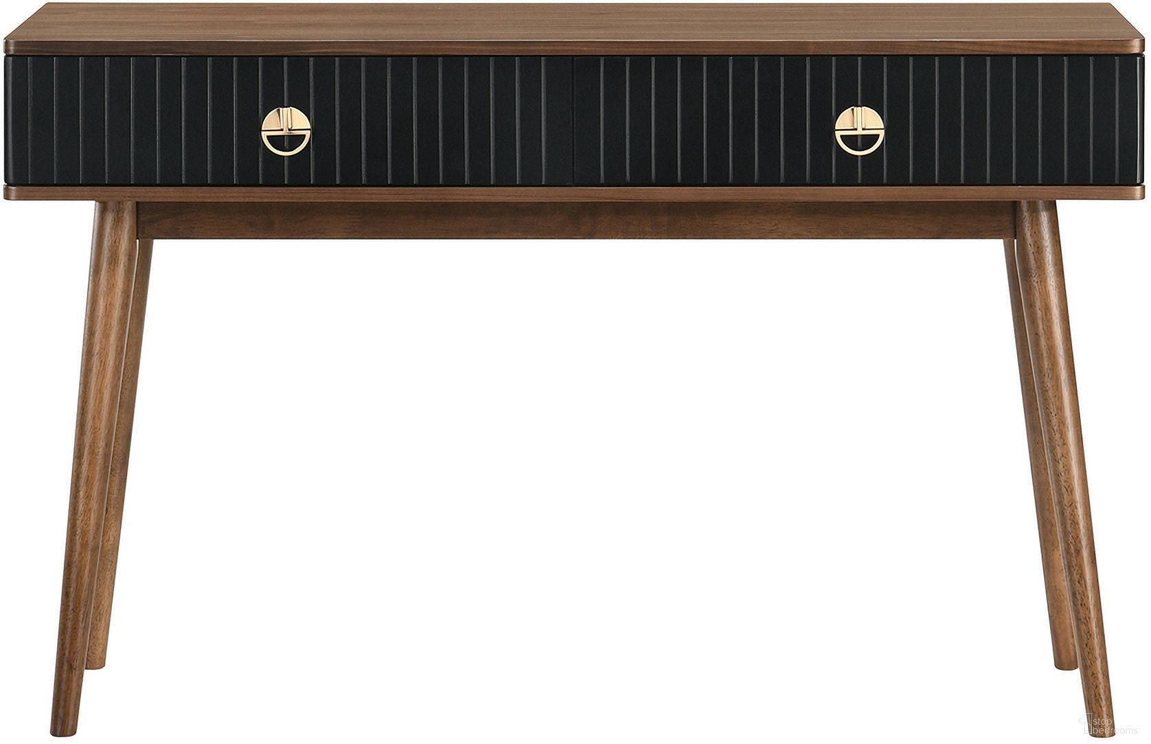 The appearance of Amigo Black Veneer and Walnut Wood Console Table designed by Armen Living in the transitional interior design. This walnut and black piece of furniture  was selected by 1StopBedrooms from Amigo Collection to add a touch of cosiness and style into your home. Sku: LCAGCNWA. Material: MDF.