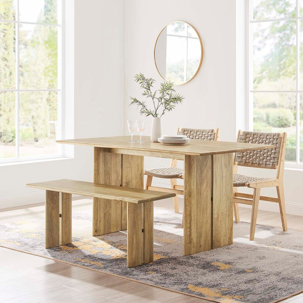 The appearance of Amistad 60 Inch Wood Dining Table and Bench Set In Oak designed by Modway in the modern / contemporary interior design. This oak piece of furniture was selected by 1StopBedrooms from Amistad Collection to add a touch of cosiness and style into your home. Sku: EEI-6338-OAK;EEI-6343-OAK. Material: Wood.